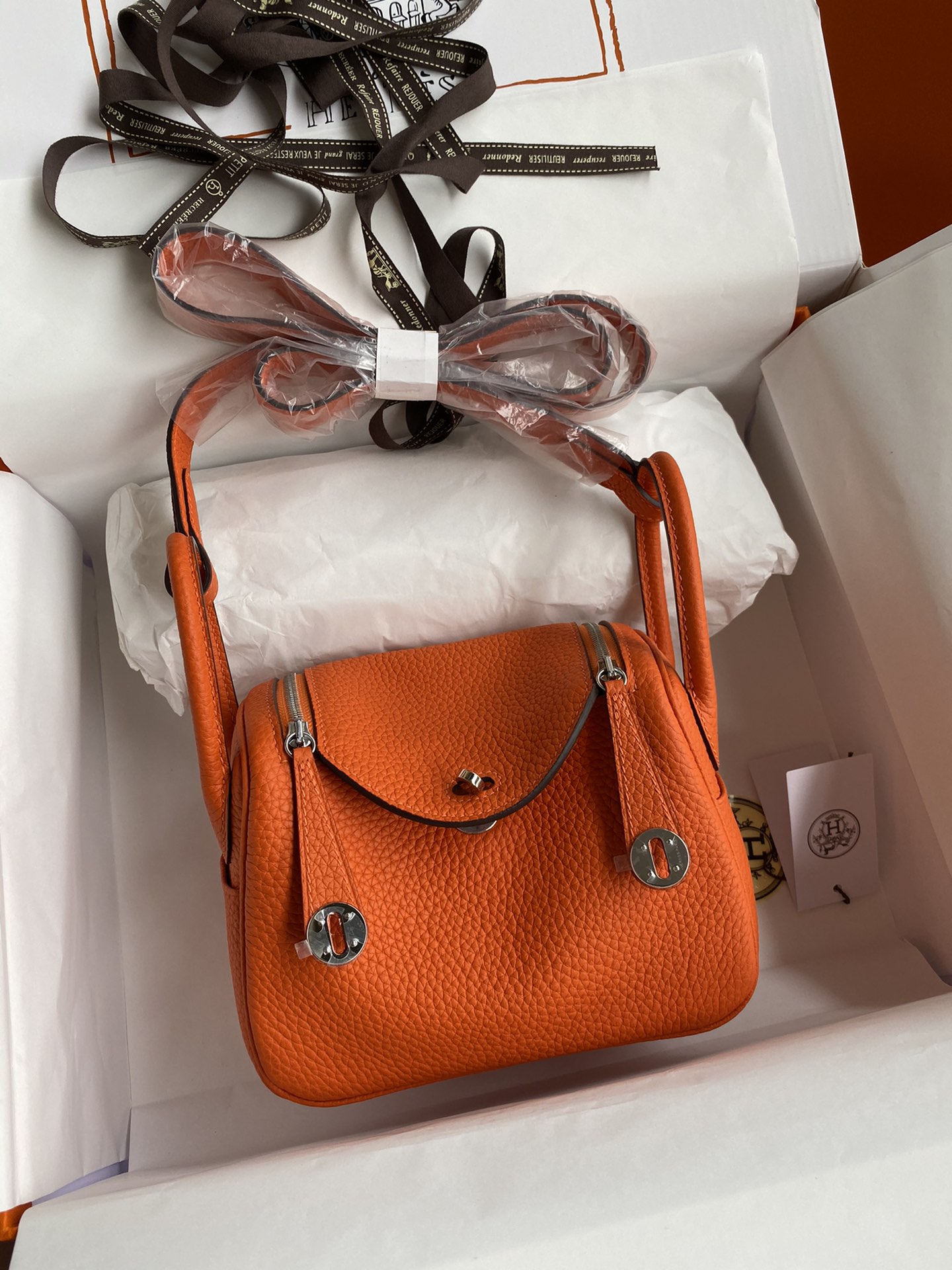 Hermes Mini Lindy 19cm Handbag Shoulder Bag In Orange Clemence Leather